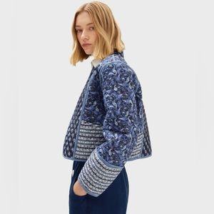 Mango Quilted Reversible Jacket Small Navy